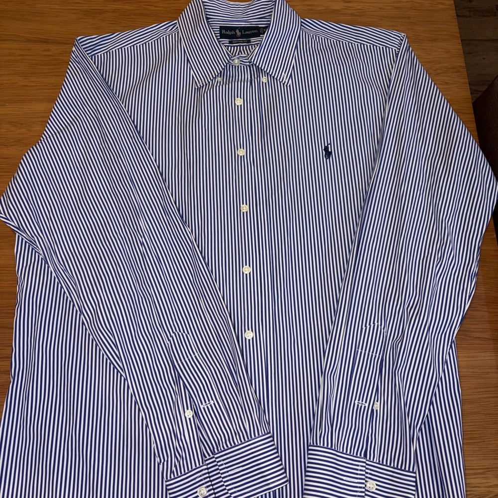 Ralph Lauren Navy and White Striped Dress Shirt